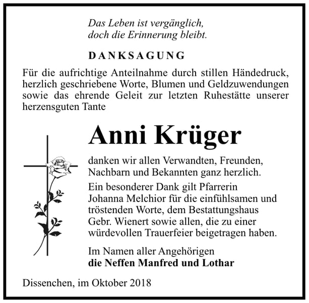 Danksagung Anni Krüger