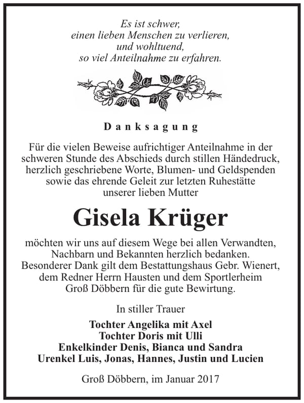Danksagung Gisela Krüger