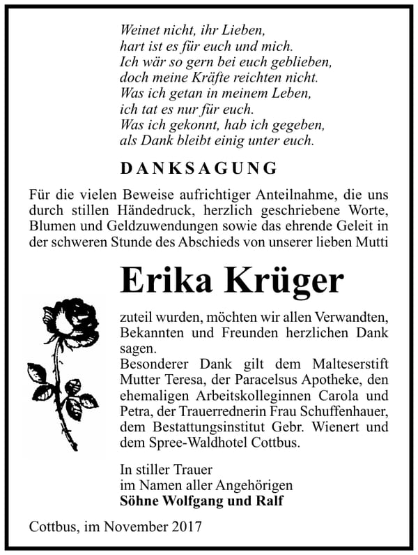 Danksagung Erika Krüger