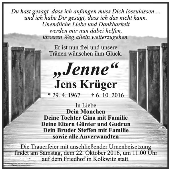 Traueranzeige Jens Krüger