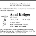 Traueranzeige Anni Krüger, geb. Heinze