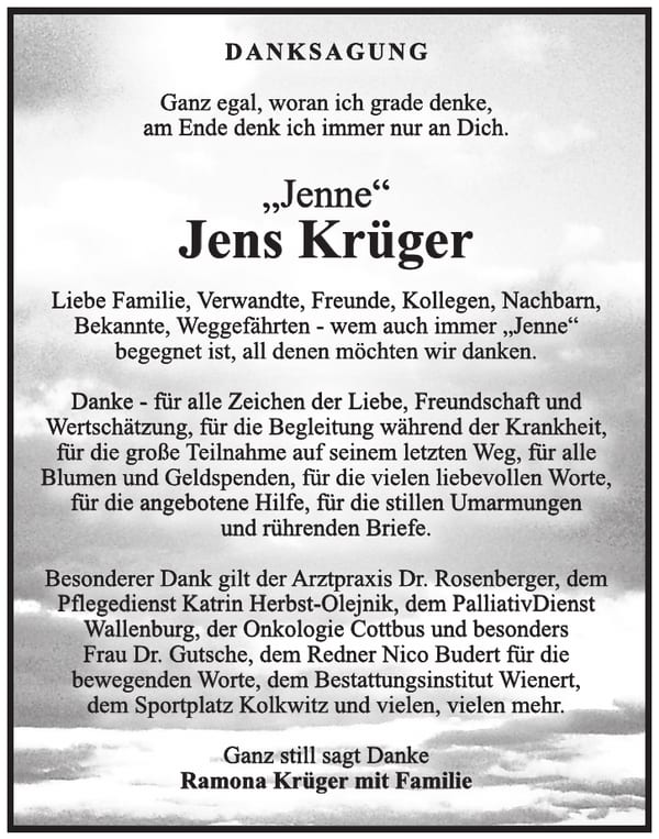 Danksagung Jens Krüger