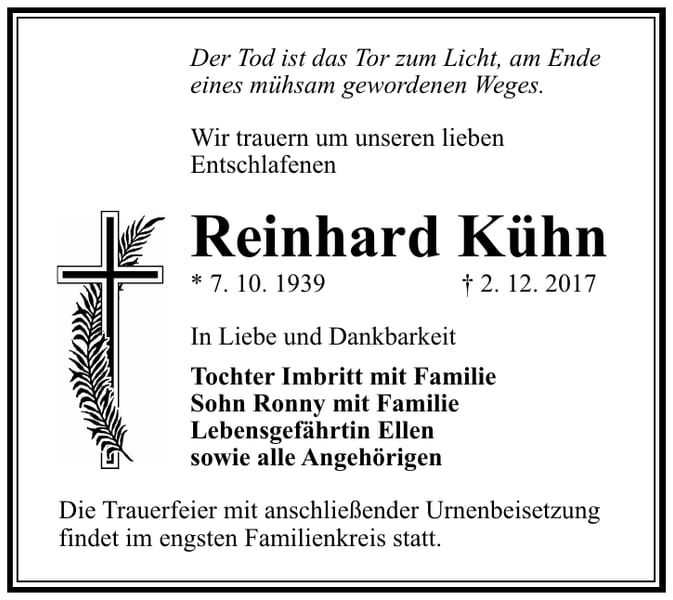 Traueranzeige Reinhard Kühn
