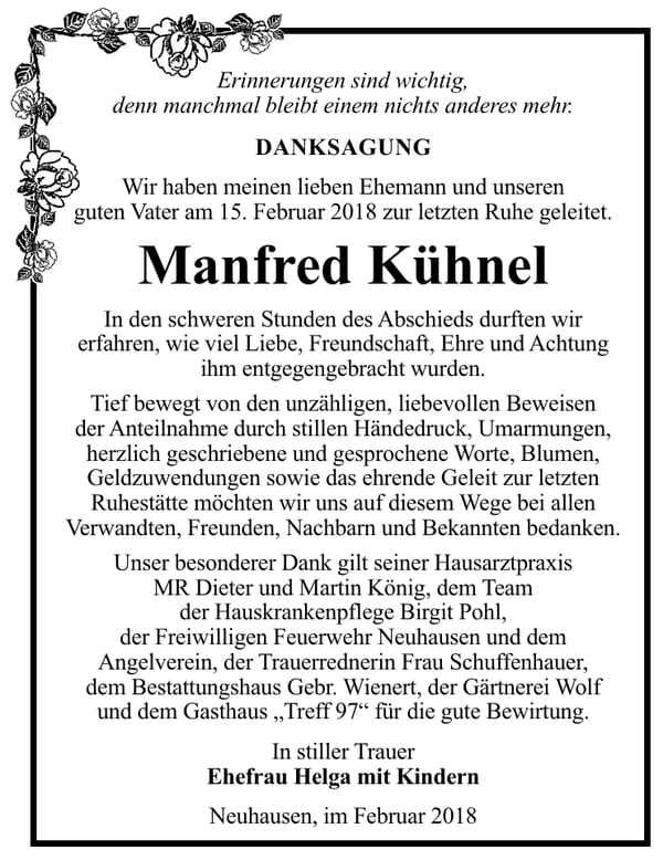 Danksagung Manfred Kühnel