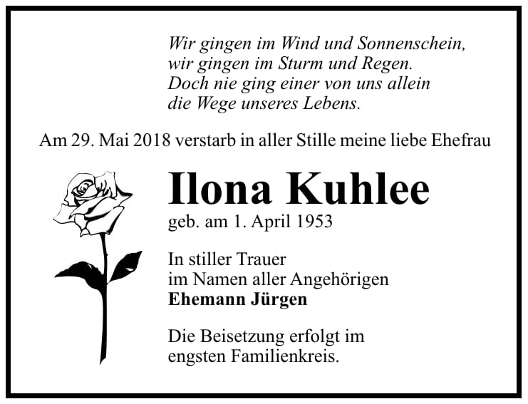 Traueranzeige Ilona Kuhlee