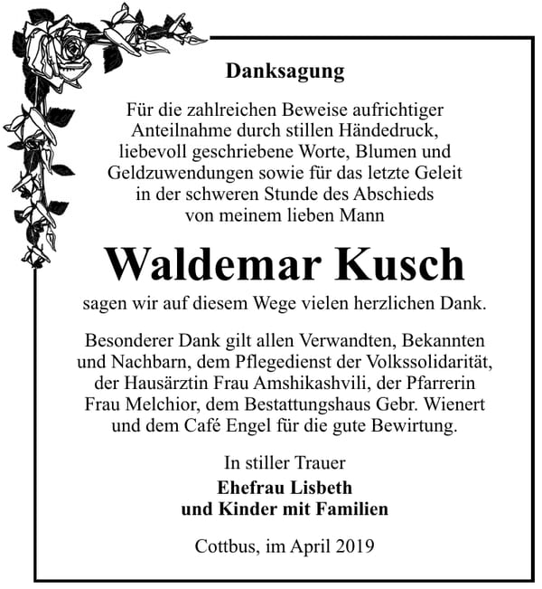Traueranzeige Waldemar Kusch