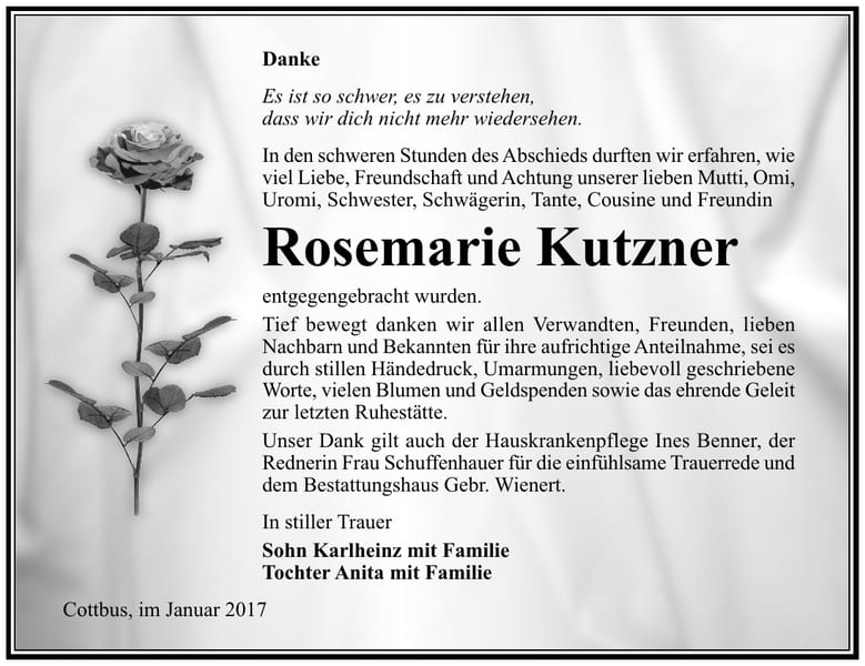 Danksagung Rosemarie Kutzner
