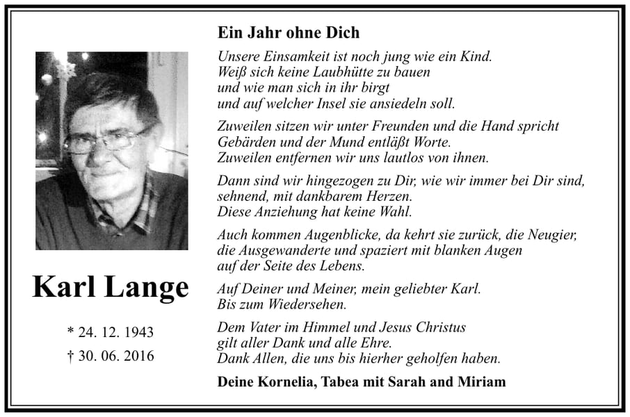 Jahresgedenken Karl Lange