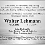 Traueranzeige Walter Lehmann