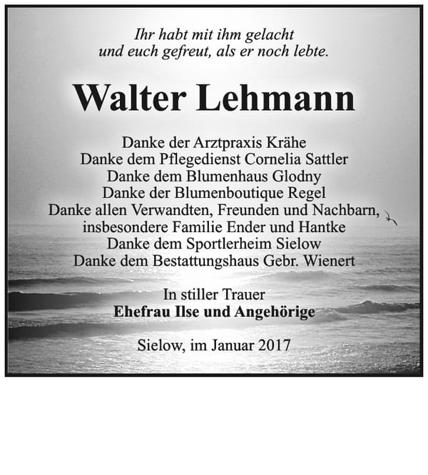 Danksagung Walter Lehmann