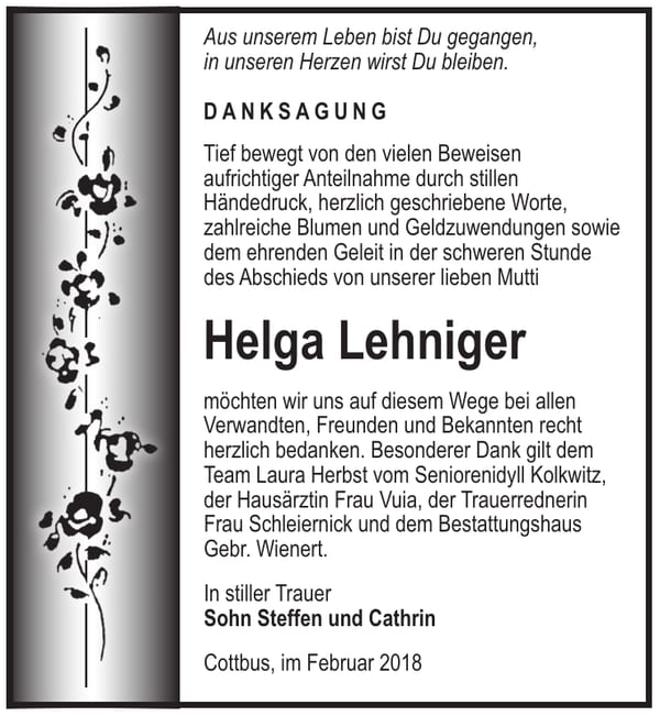 Danksagung Helga Lehniger
