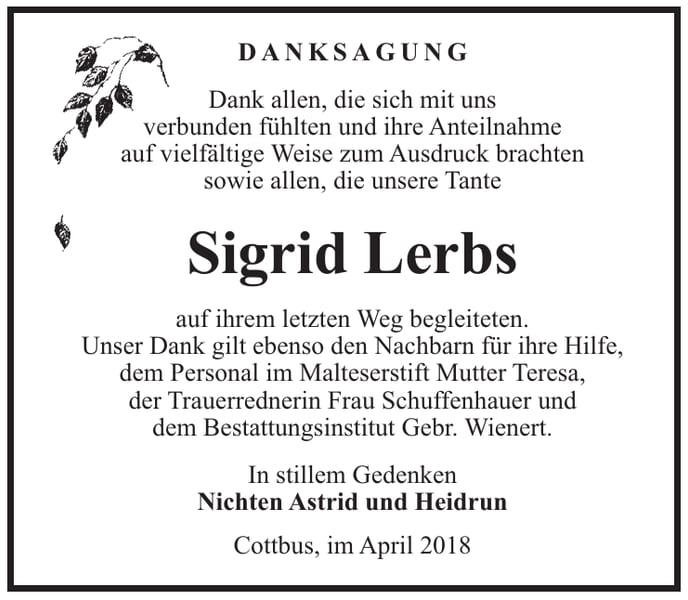 Danksagung Sigrid Lerbs