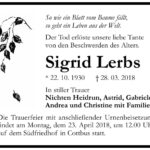 Traueranzeige Sigrid Lerbs