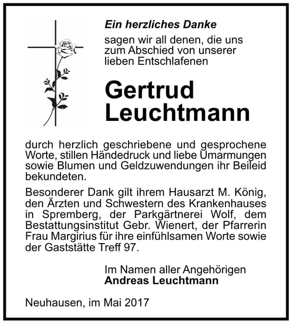 Danksagung Gertrud Leuchtmann
