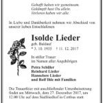 Traueranzeige Isolde Lieder, geb. Baldauf