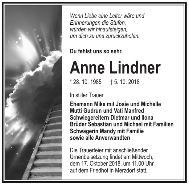 Traueranzeige Anne Lindner
