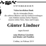 Traueranzeige Günter Lindner