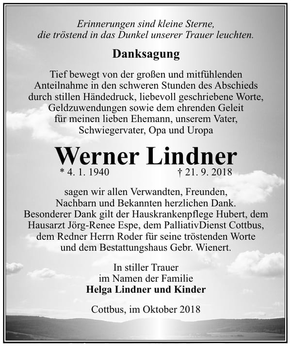 Danksagung Werner Lindner
