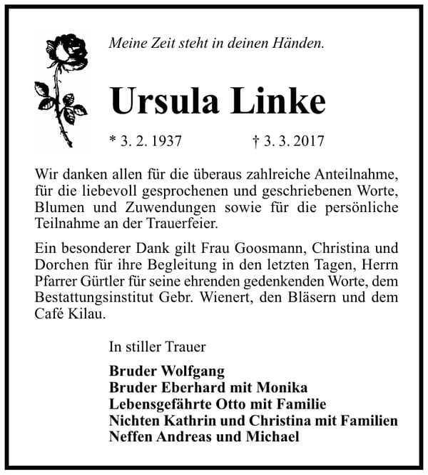 Danksagung Ursula Linke