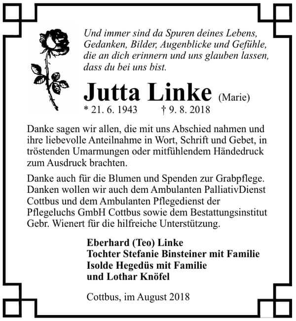 Danksagung Jutta Linke