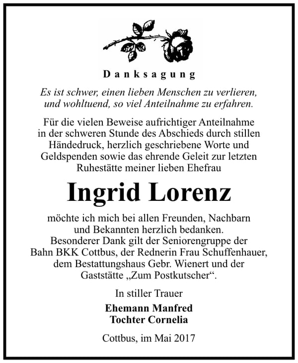 Danksagung Ingrid Lorenz