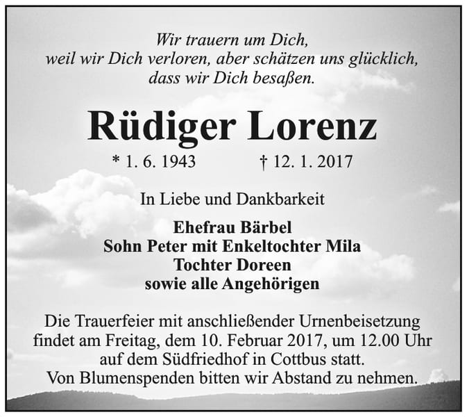 Traueranzeige Rüdiger Lorenz