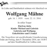 Traueranzeige Wolfgang Mähne