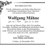Danksagung Wolfgang Mähne