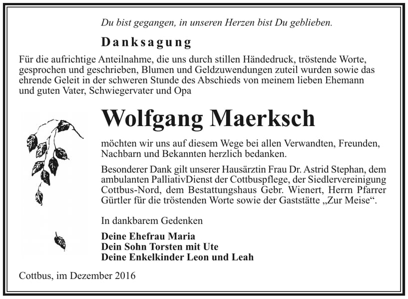 Danksagung Wolfgang Maerksch