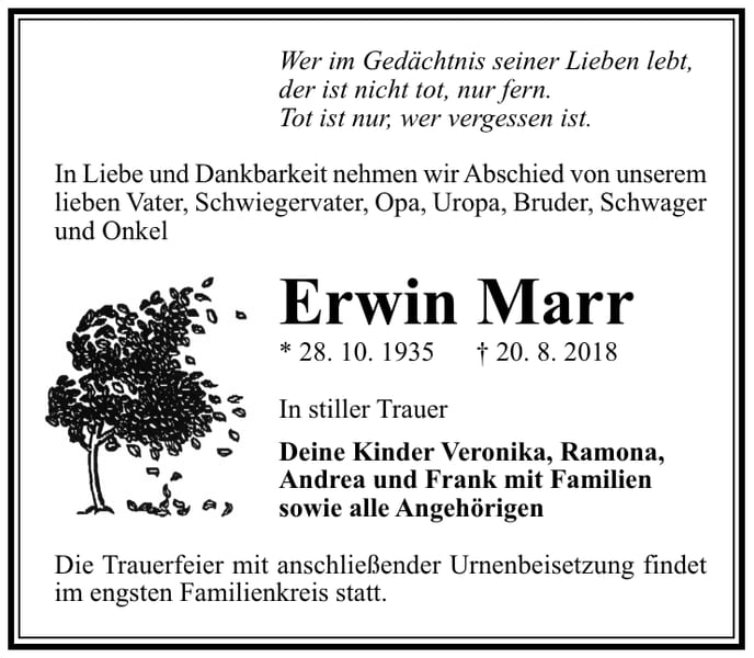 Traueranzeige Erwin Marr