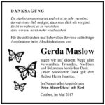 Danksagung Gerda Maslow
