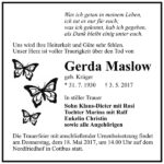 Traueranzeige Gerda Maslow, geb. Krüger