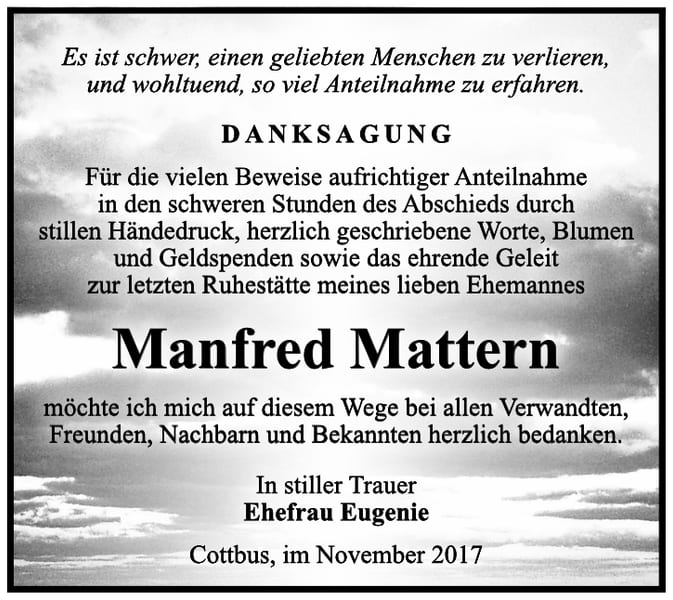 Danksagung Manfred Mattern