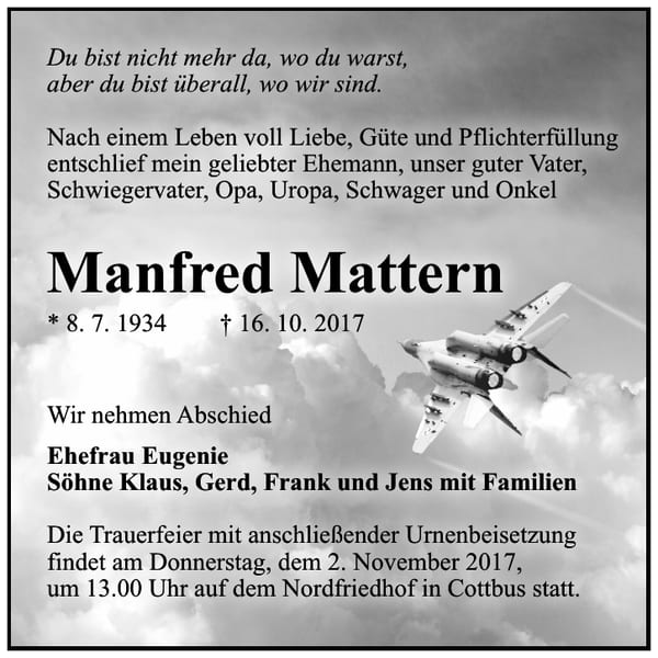 Traueranzeige Manfred Mattern
