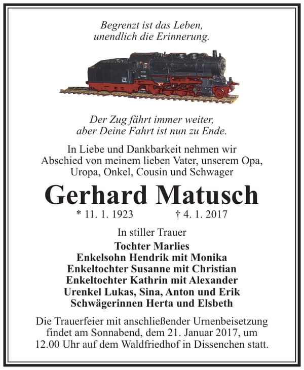 Traueranzeige Gerhard Matusch