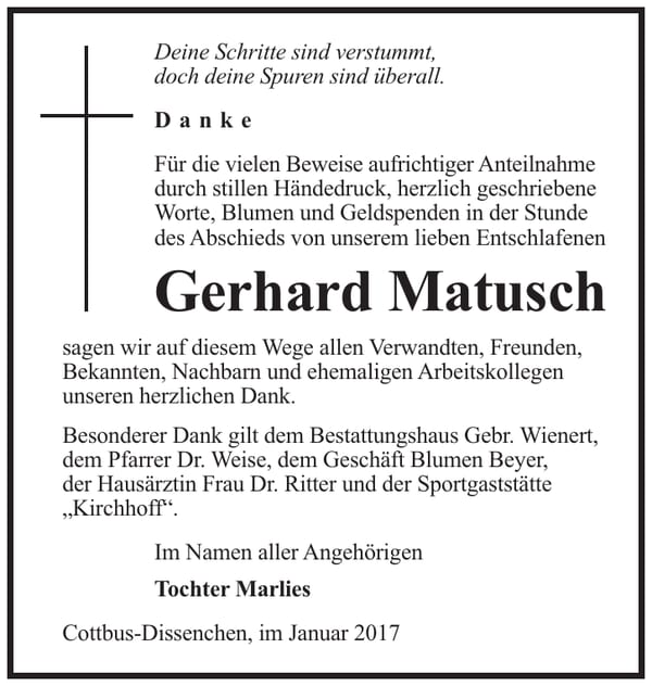 Danksagung Gerhard Matusch