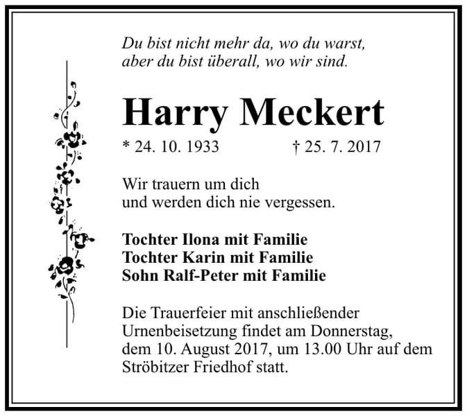 Traueranzeige Harry Meckert