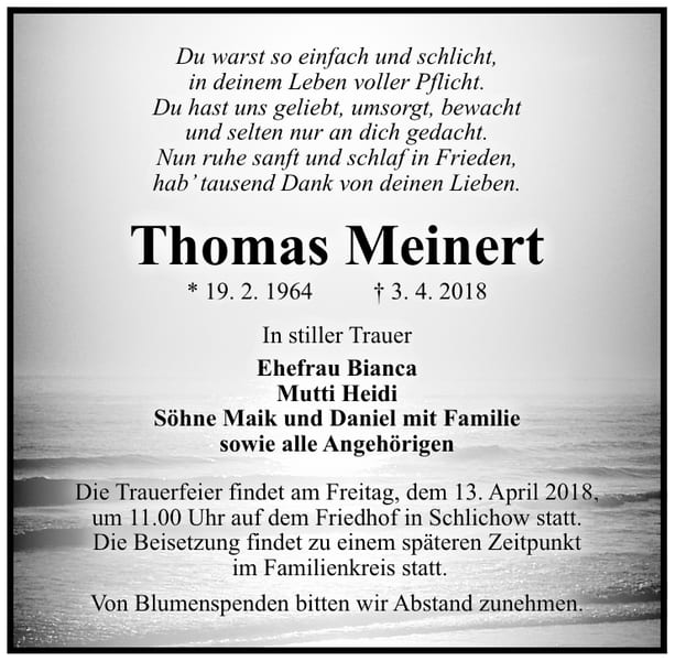 Traueranzeige Thomas Meinert