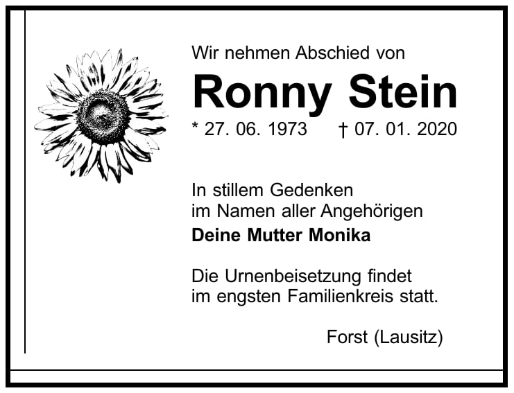 Traueranzeige Ronny Stein