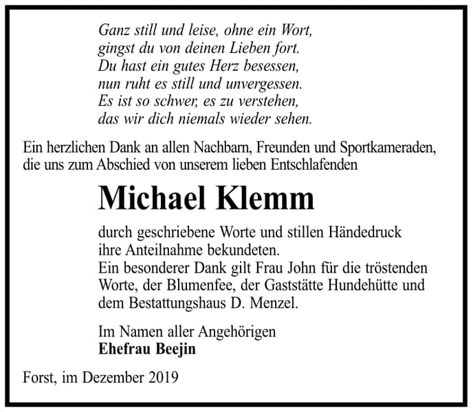 Danksagung Michael Klemm