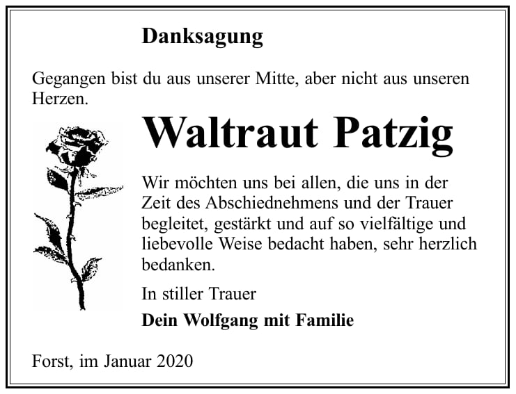 Danksagung Waltraut Patzig