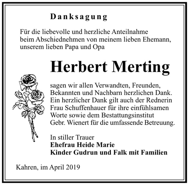 Traueranzeige Herbert Merting