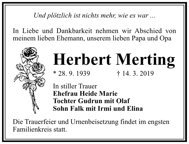 Traueranzeige Herbert Merting