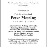 Traueranzeige Peter Metzing