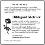 Danksagung Hildegard Metzner