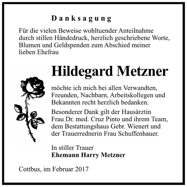 Danksagung Hildegard Metzner