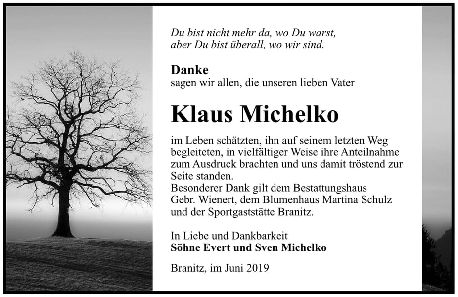 Traueranzeige Klaus Michelko