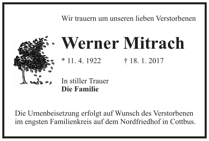 Traueranzeige Werner Mitrach