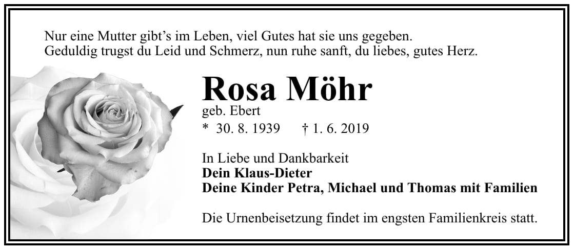 Traueranzeige Rosa Möhr, geb. Ebert