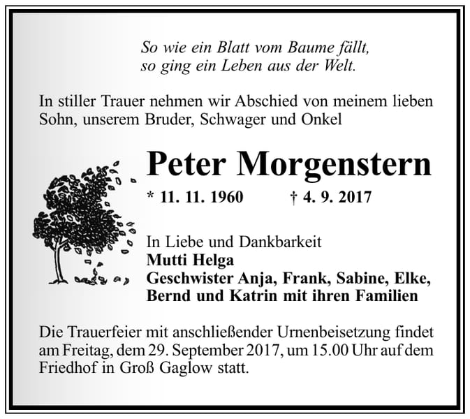 Traueranzeige Peter Morgenstern